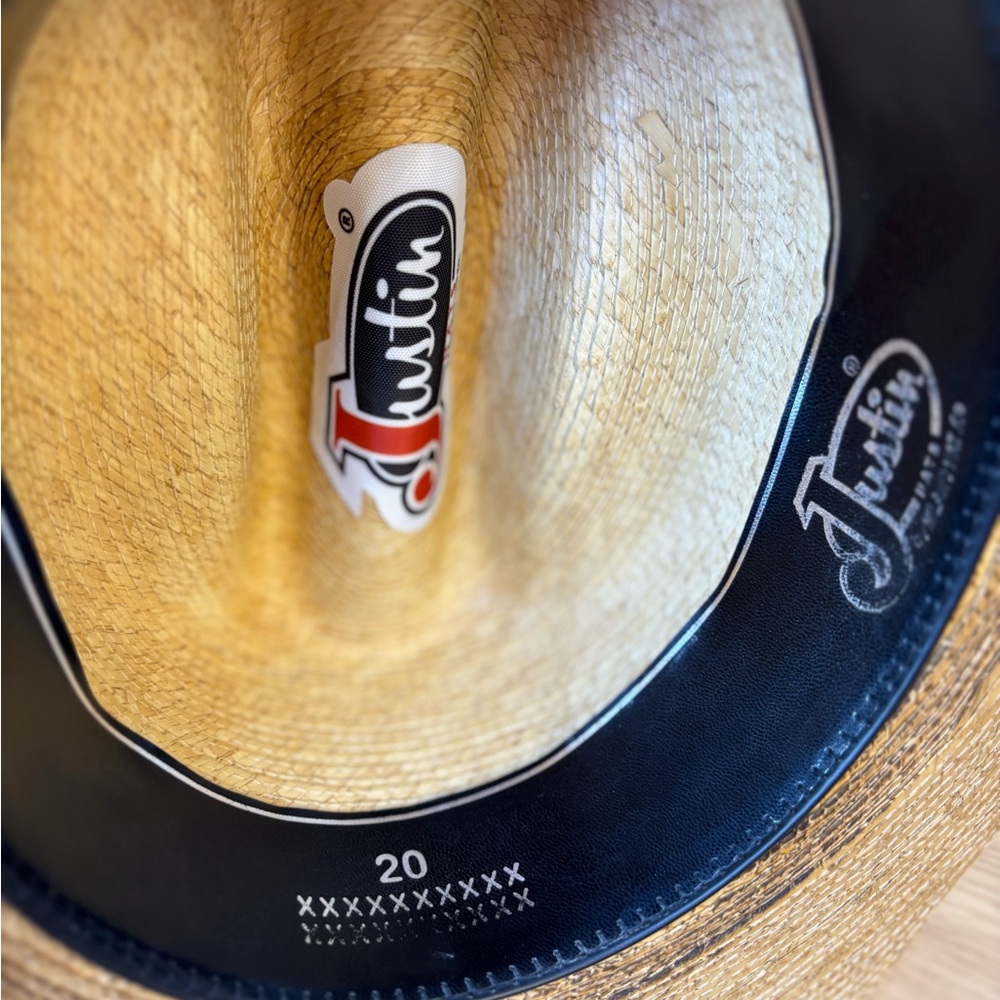 Justin Large Natural Straw Hat with Brown Leather Accent - Picture 9 of 10